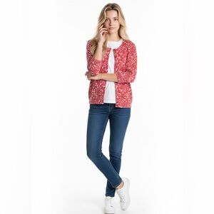 Talbots Red and White Cardigan